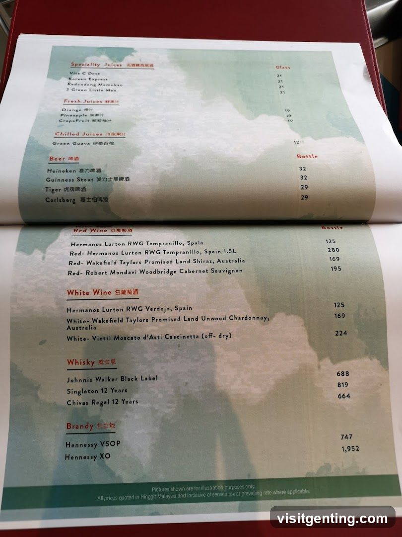 Alcohol and Juice Menu