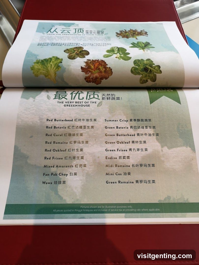 Greenhouse Fresh Vegetables Menu