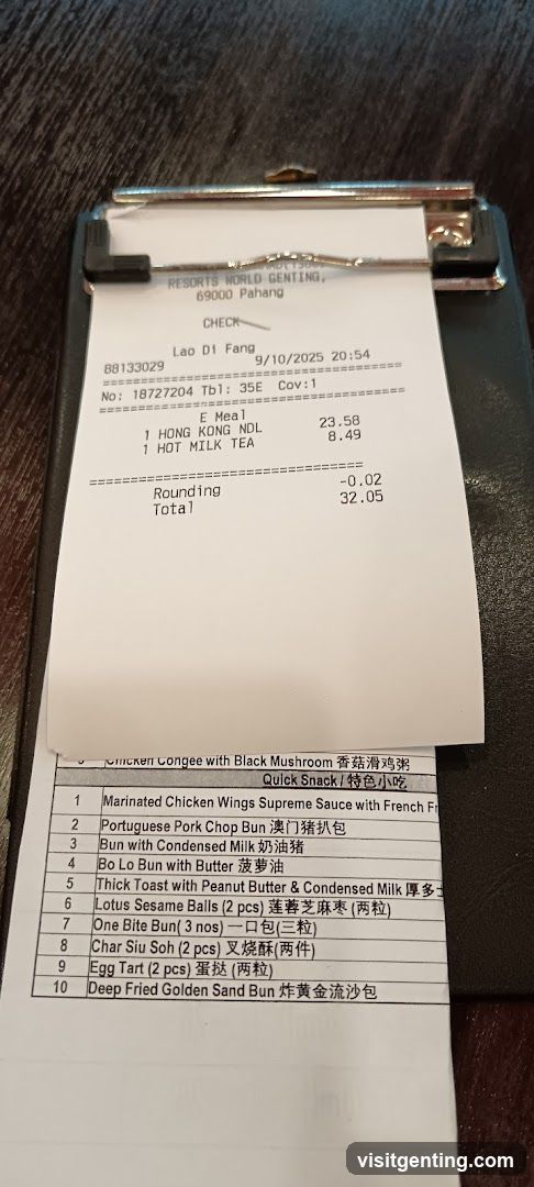 Restaurant Receipt and Menu List