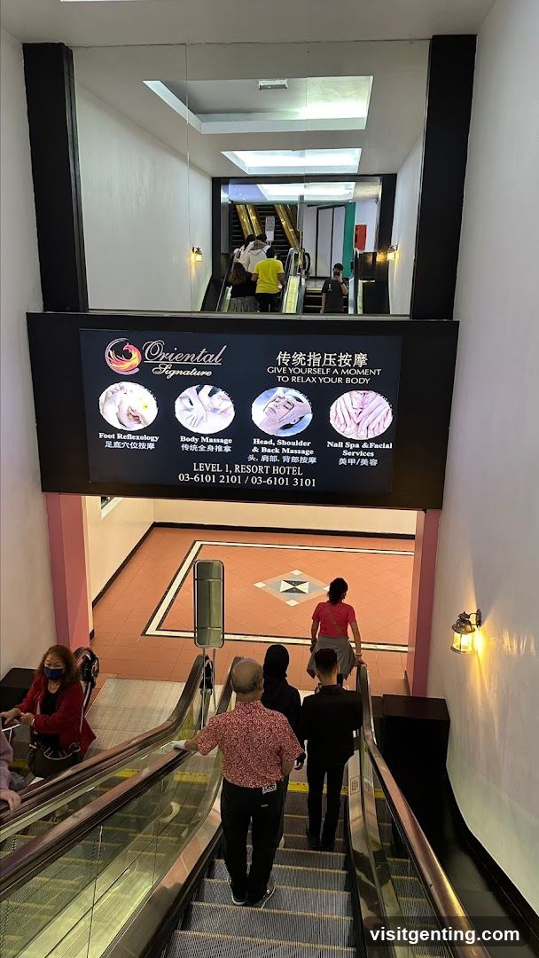 Interior escalator view with advertisement