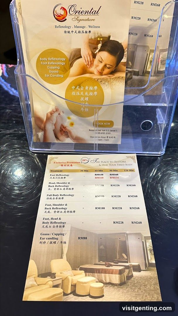 Oriental Signature Massage Menu Display