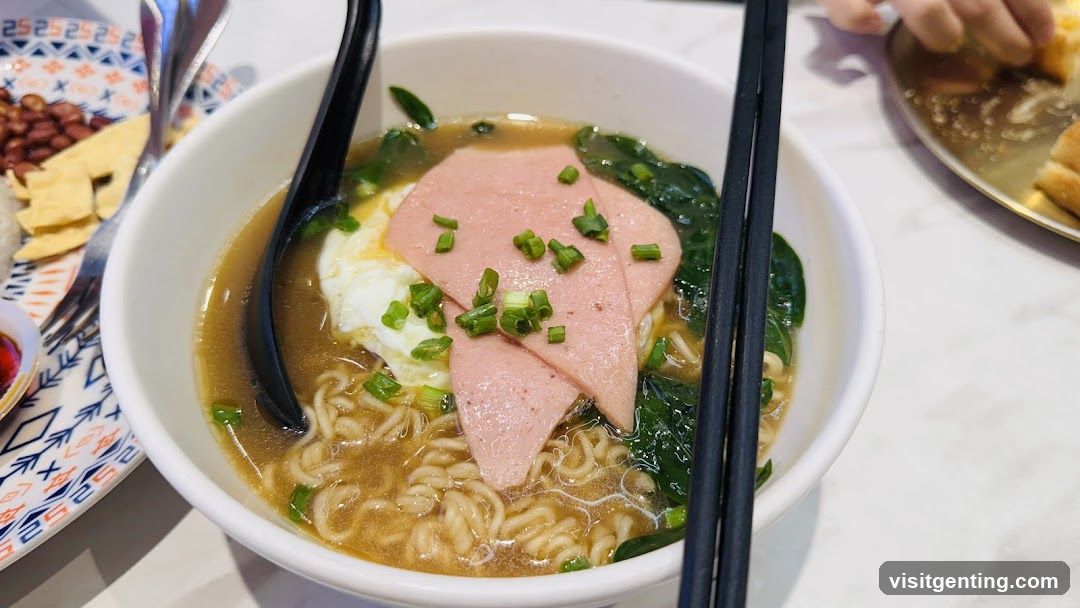 Noodle Bowl with Ham and Greens