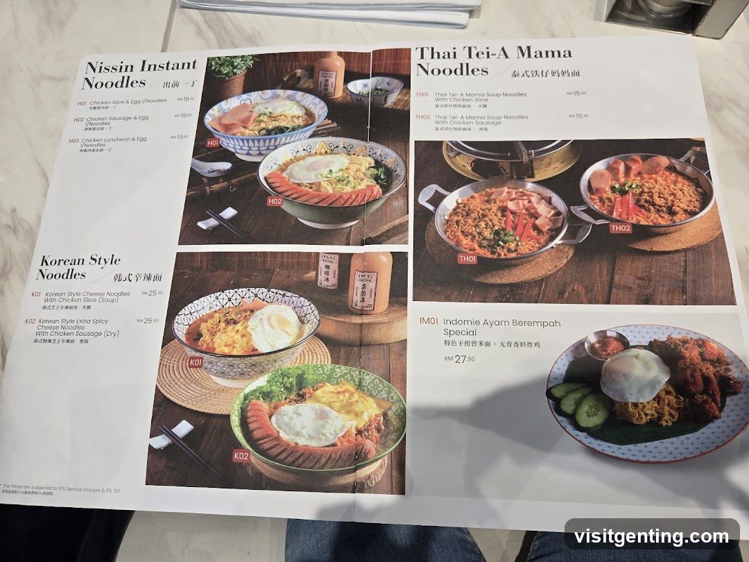 Nissin Instant Noodles Menu