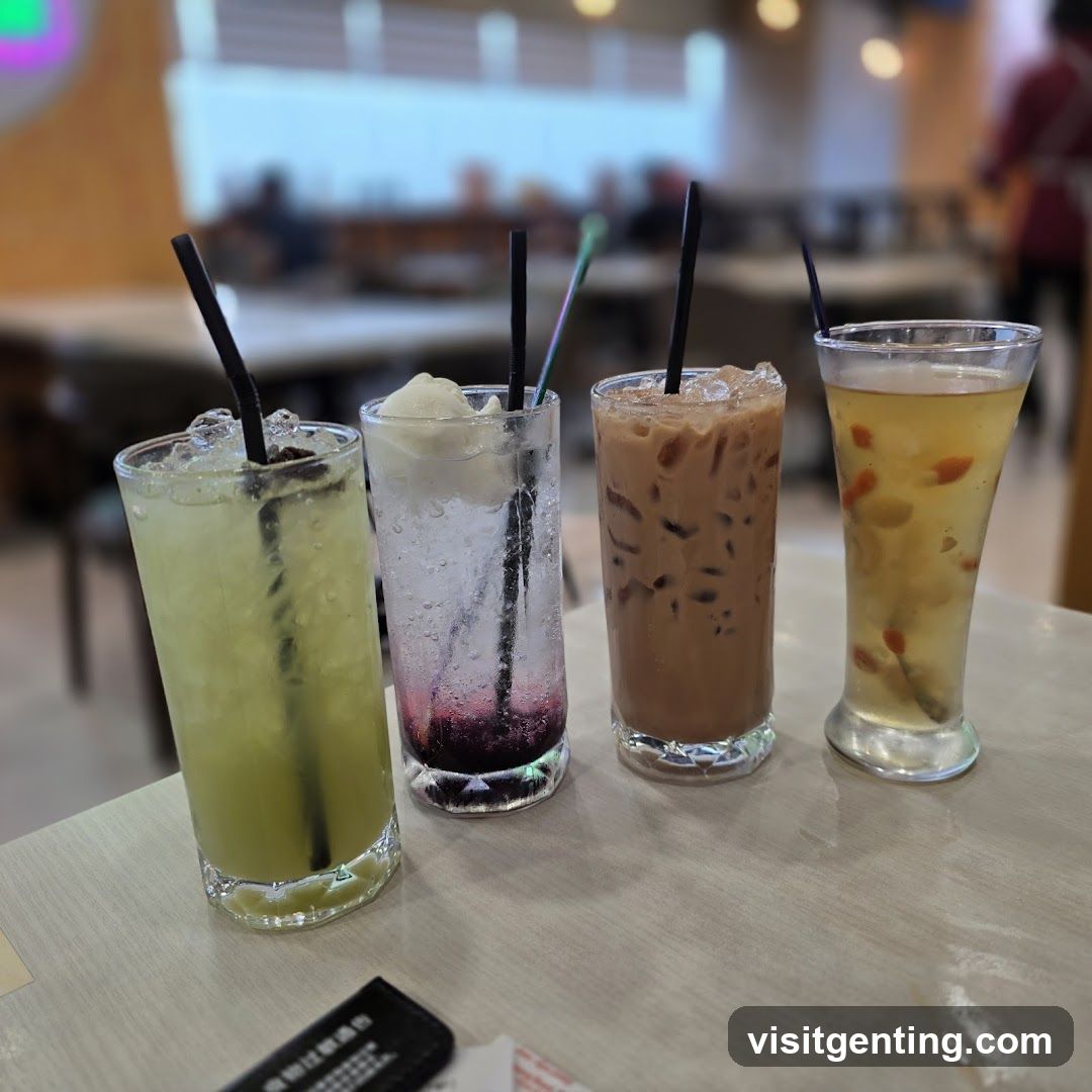 Four Iced Drinks on Table