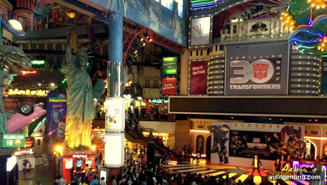 Indoor shopping mall with themed attractions
