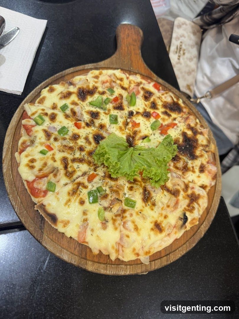 Pizza on wooden serving board