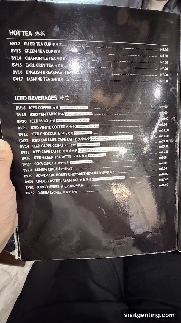 Hot Tea and Iced Beverages Menu