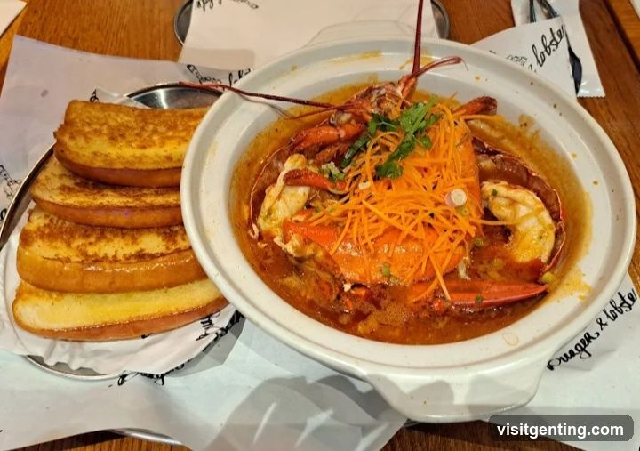 Lobster dish with garlic bread