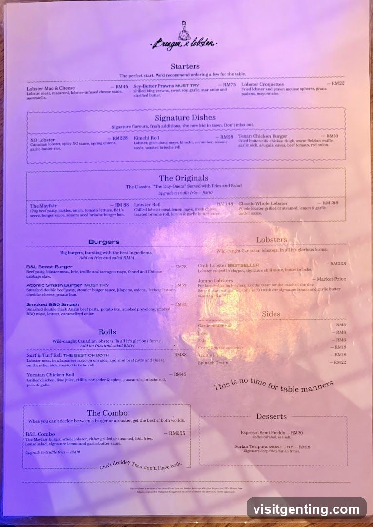 Braga Lobster Menu