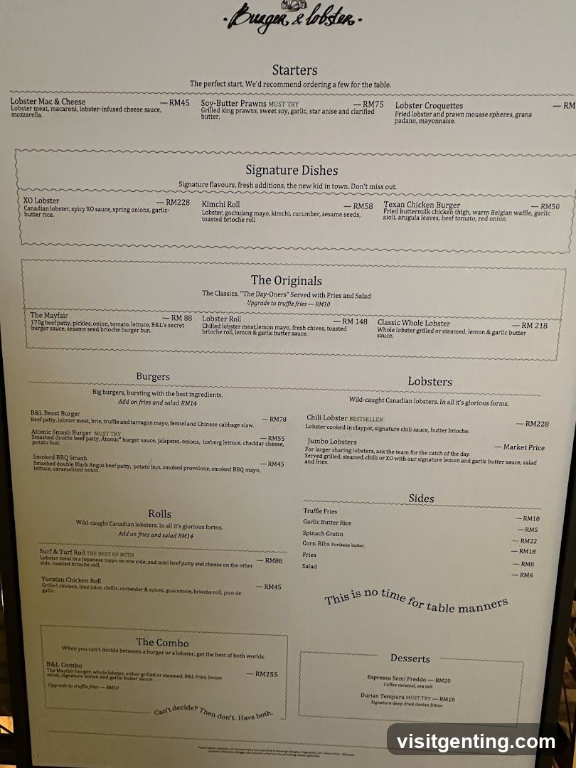 Burger & Lobster Menu