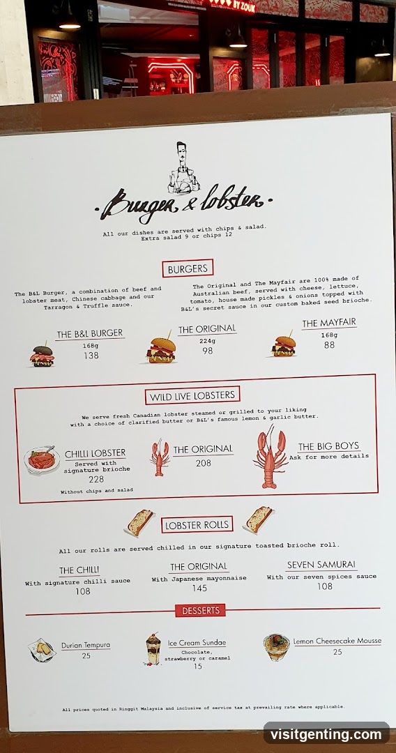 Burger & Lobster Menu