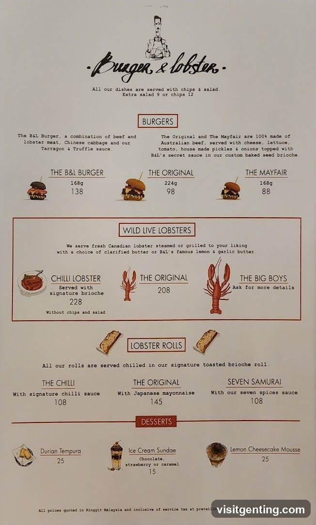 Burger & Lobster Menu