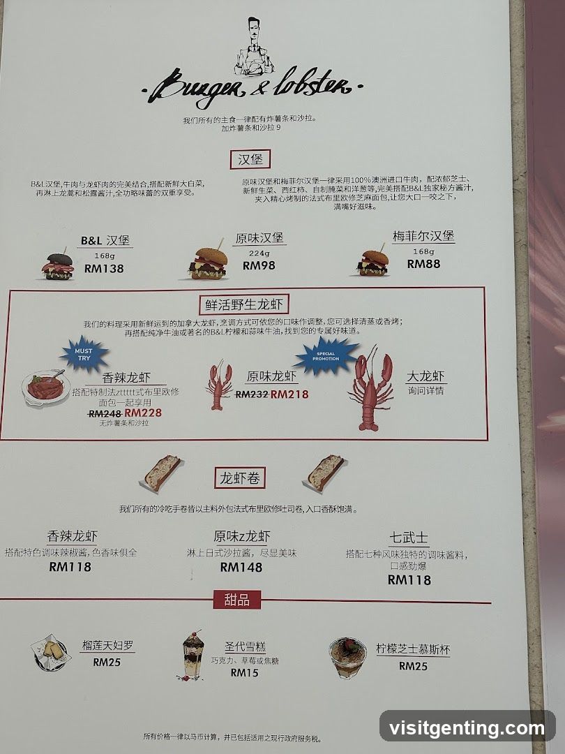 Burger & Lobster Menu
