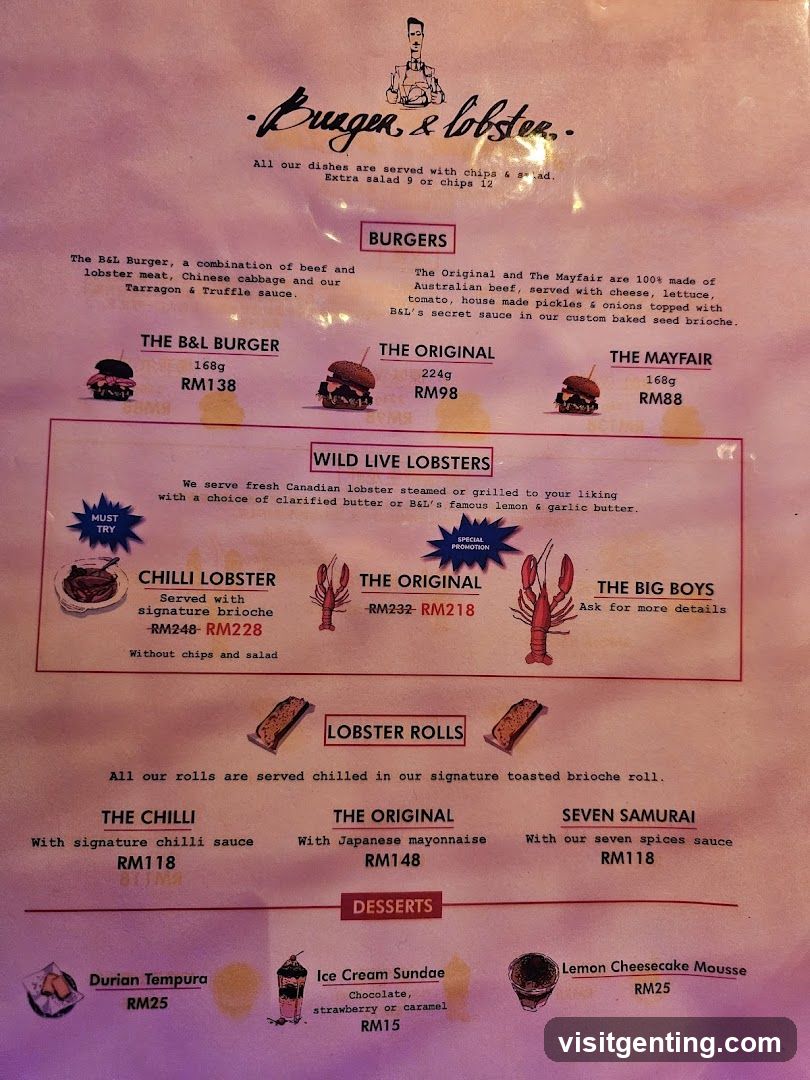 Burger & Lobster Menu