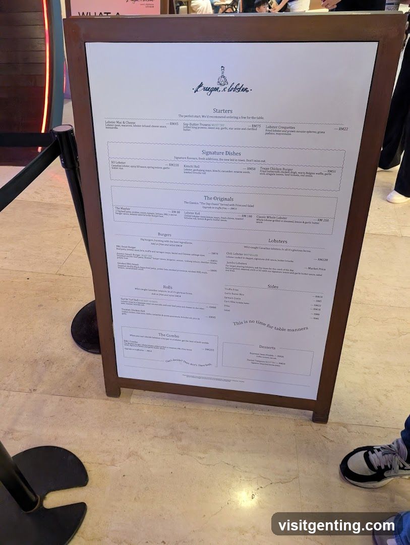 Kruger & Lobster Menu