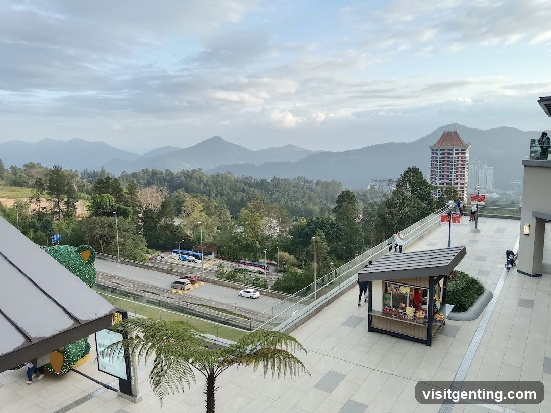 Outdoor food stall with mountain view