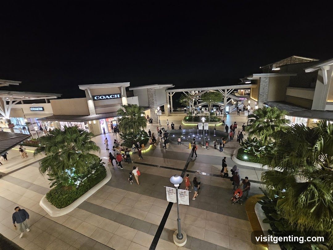 Outdoor shopping area at night