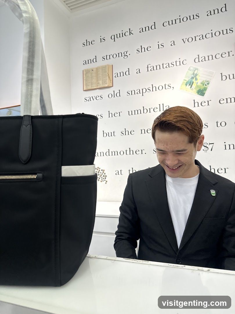 Man in Suit with Tote Bag