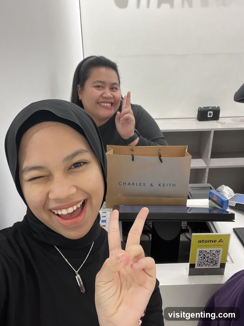 Two Women Posing at a Checkout Counter