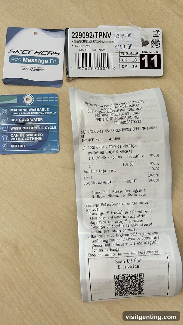 Skechers Product Tags and Receipt