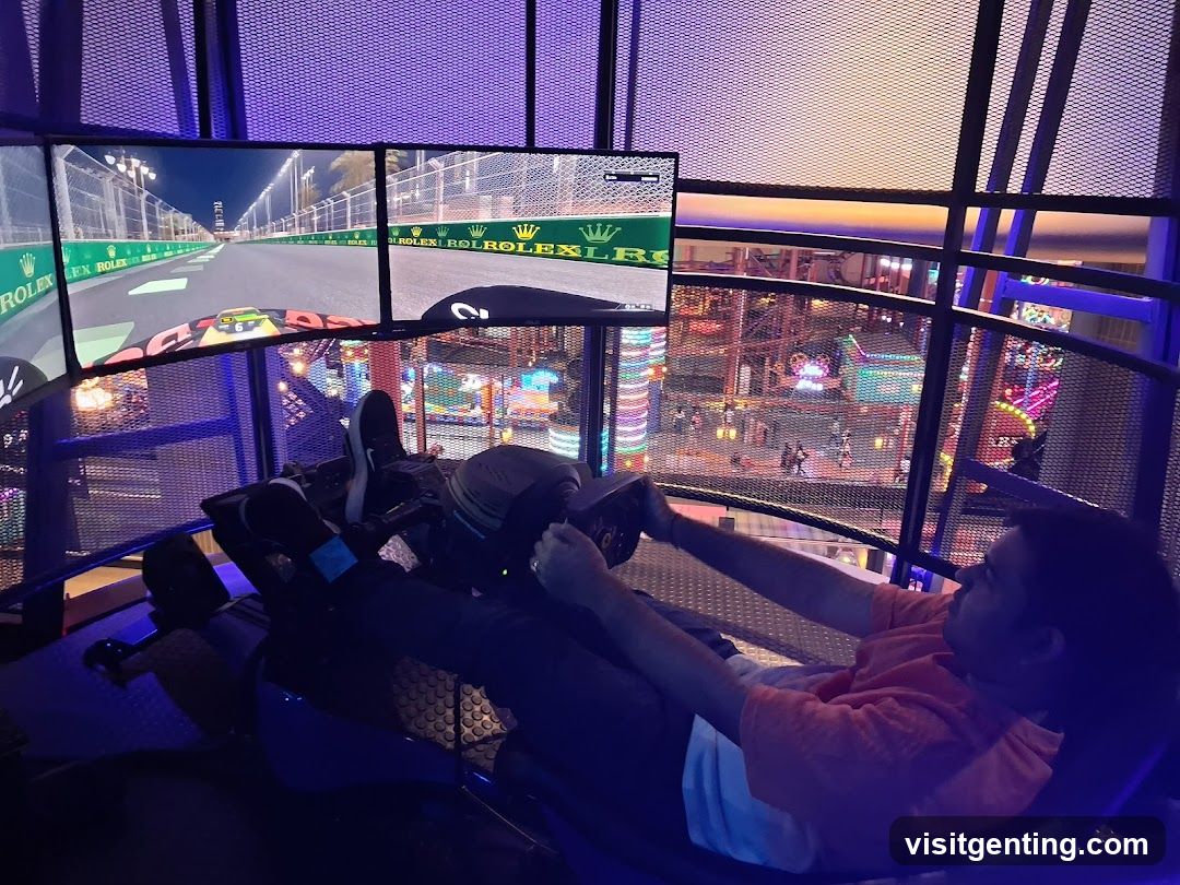 Man playing a racing simulator game