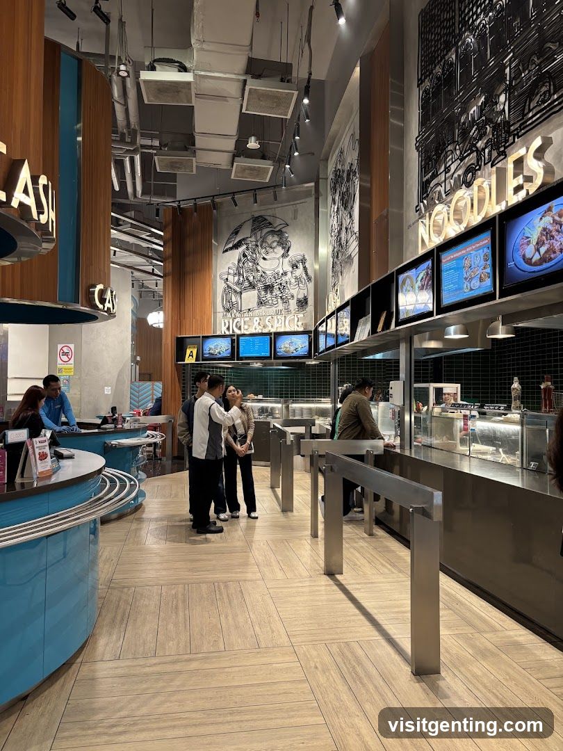 Food court interior with digital menus