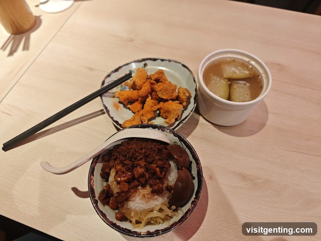 Braised Pork Rice with Fried Chicken and Soup