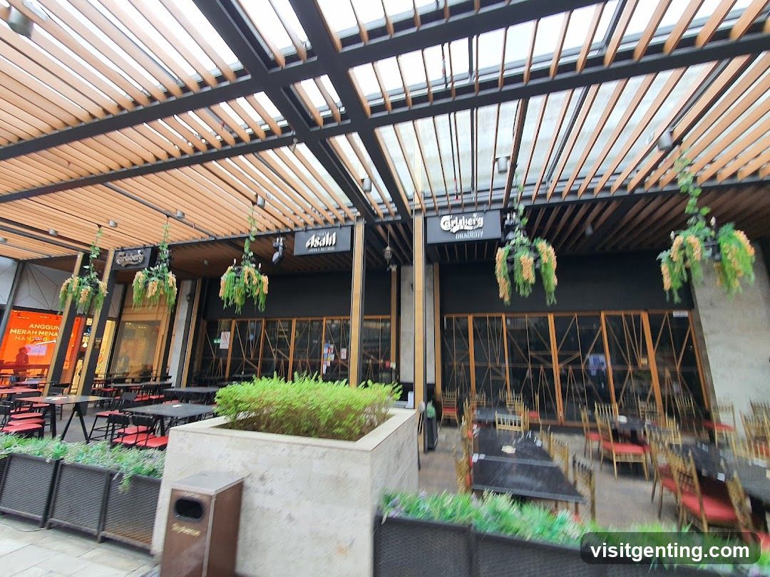 Outdoor Seating Area with Hanging Plants