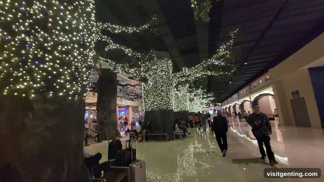 Indoor walkway decorated with lights