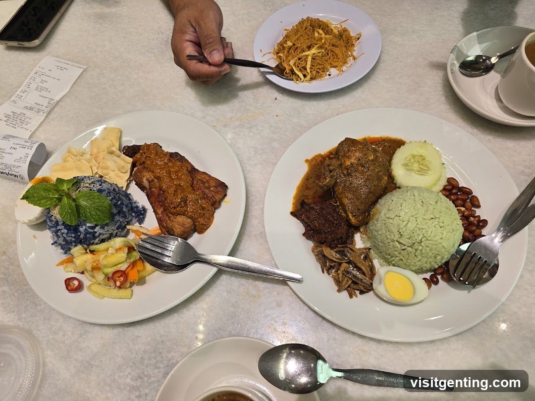 Two plates of nasi lemak and a side of noodles