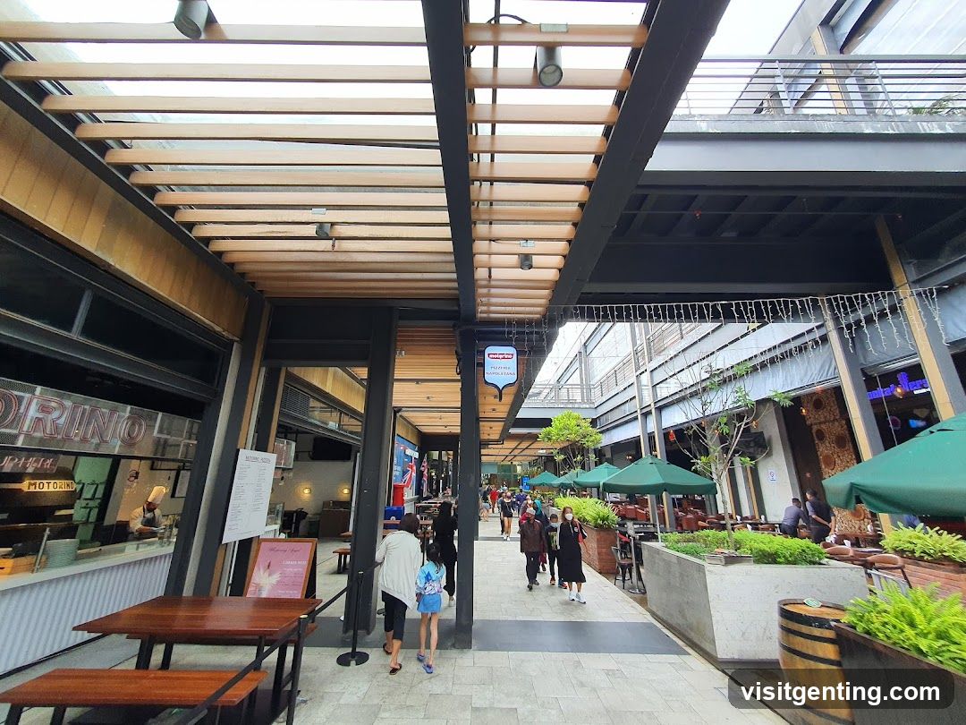 Outdoor Dining Area with Shops