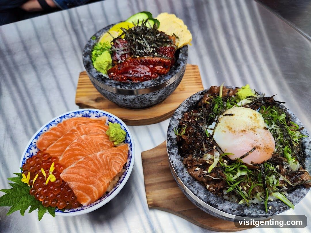 Three bowls of Japanese food