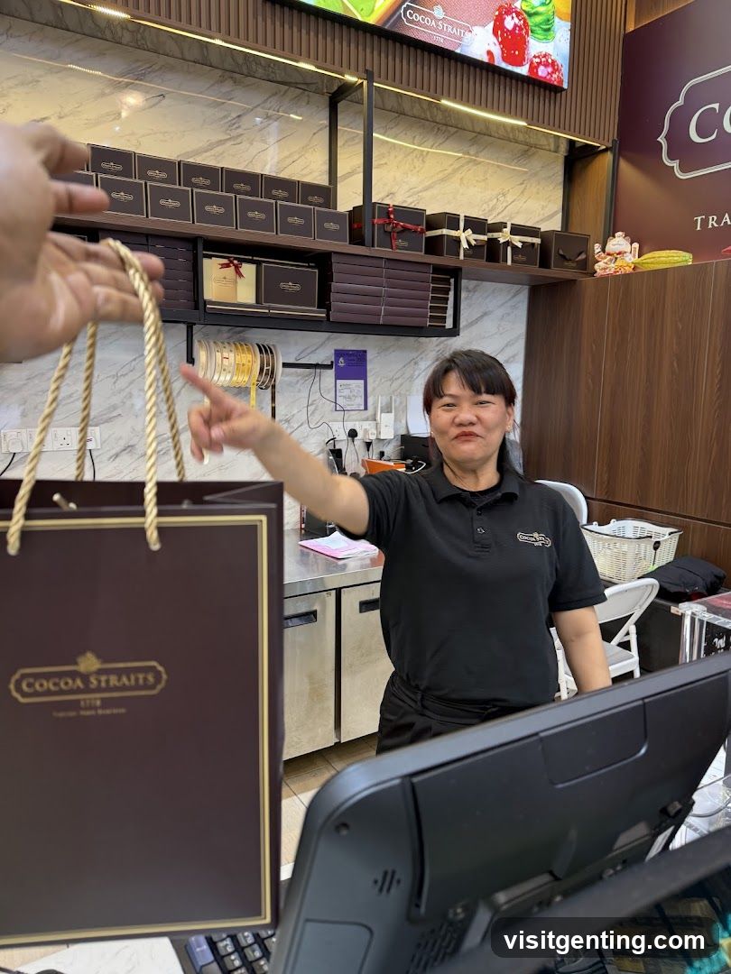 Chocolate Shop Employee Handing Over a Bag
