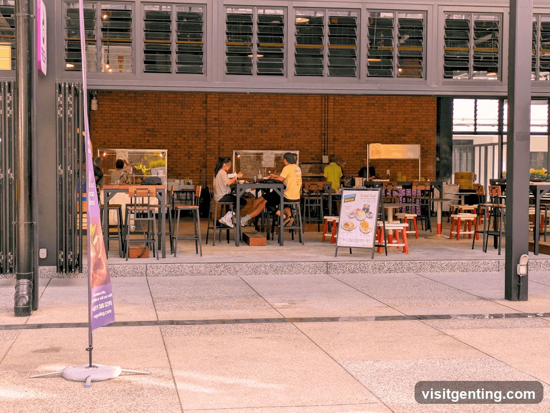 Outdoor Seating Area with Food Hall Sign