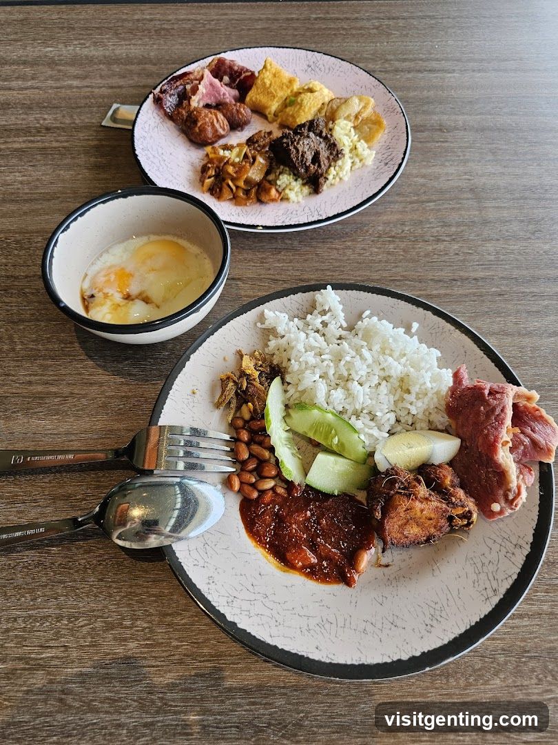 Two plates of food with a bowl of eggs