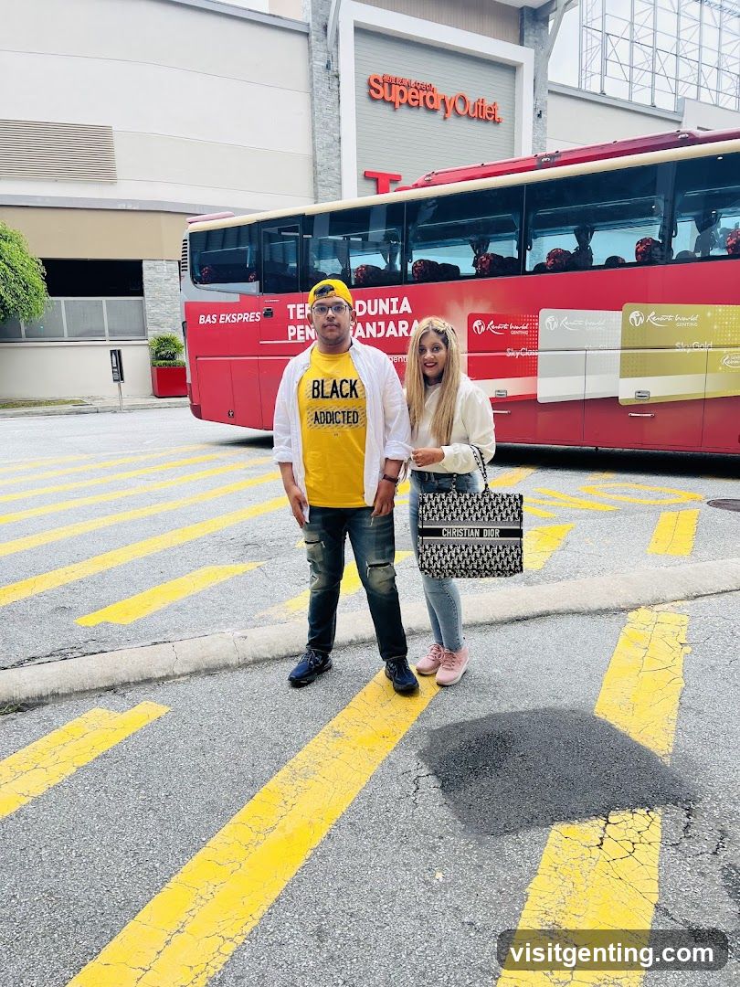 Couple Posing in Front of a Bus and Superdry Outlet
