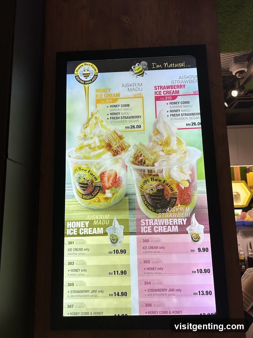 Happy Bee Farm Ice Cream Menu