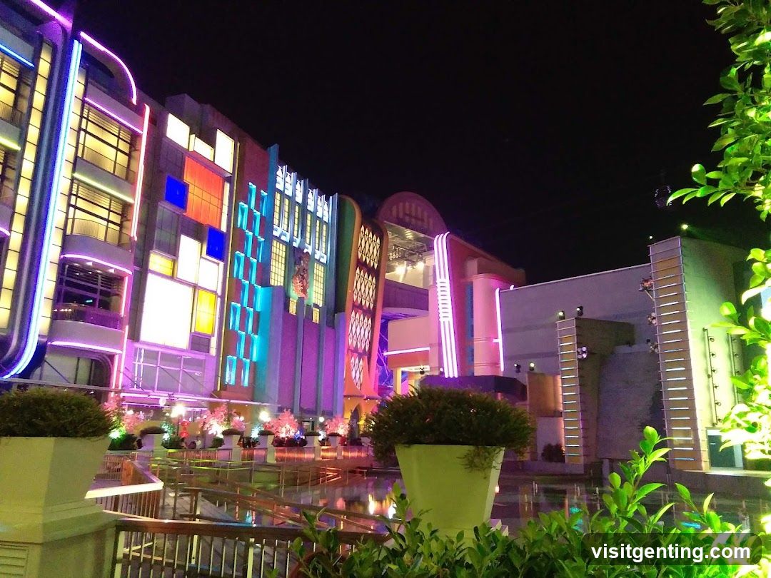 Nighttime illuminated building facade