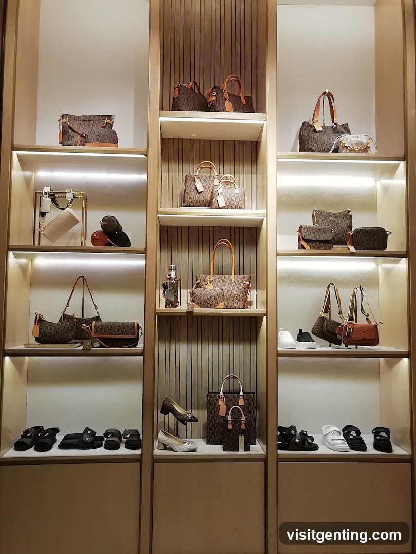 Interior Display of Luxury Handbags and Footwear