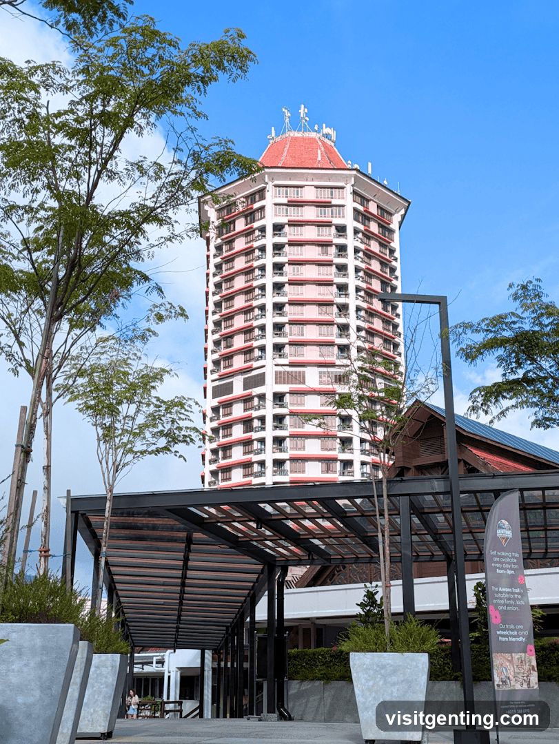 High-rise building with red-tiled roof