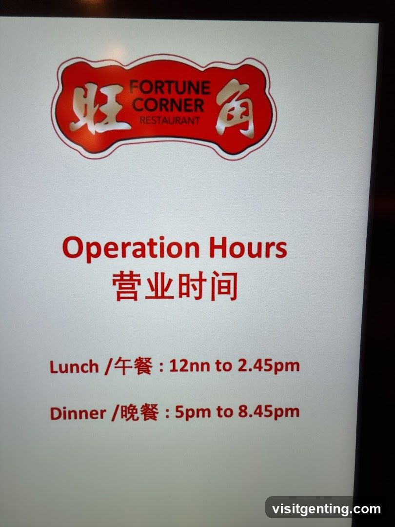 Fortune Corner Restaurant Operation Hours Sign