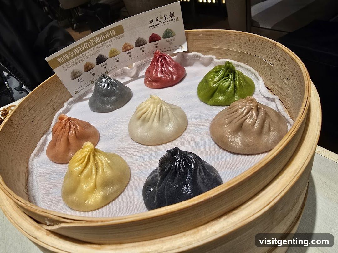 Colorful Xiao Long Bao in Bamboo Steamer
