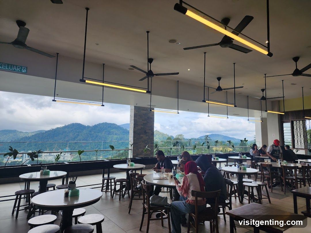 Indoor dining area with mountain view