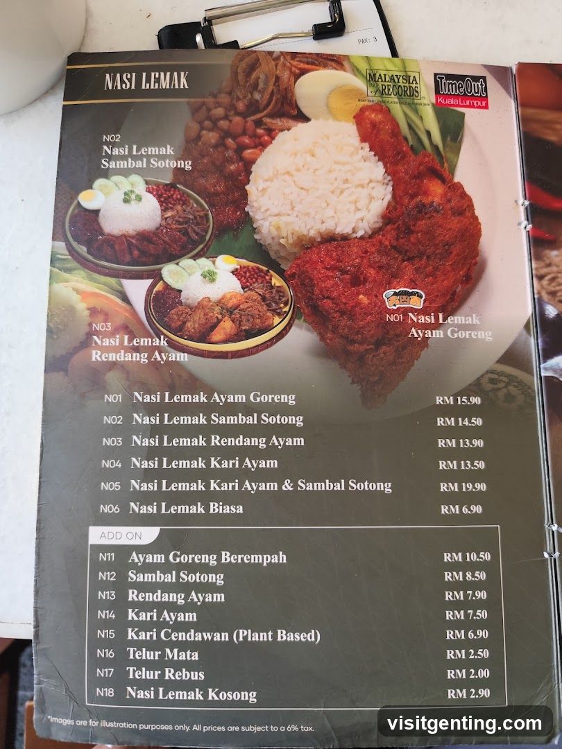 Nasi Lemak Menu
