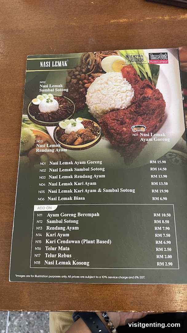 Nasi Lemak Menu