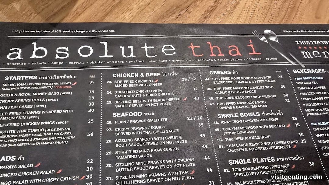 Absolute Thai Menu