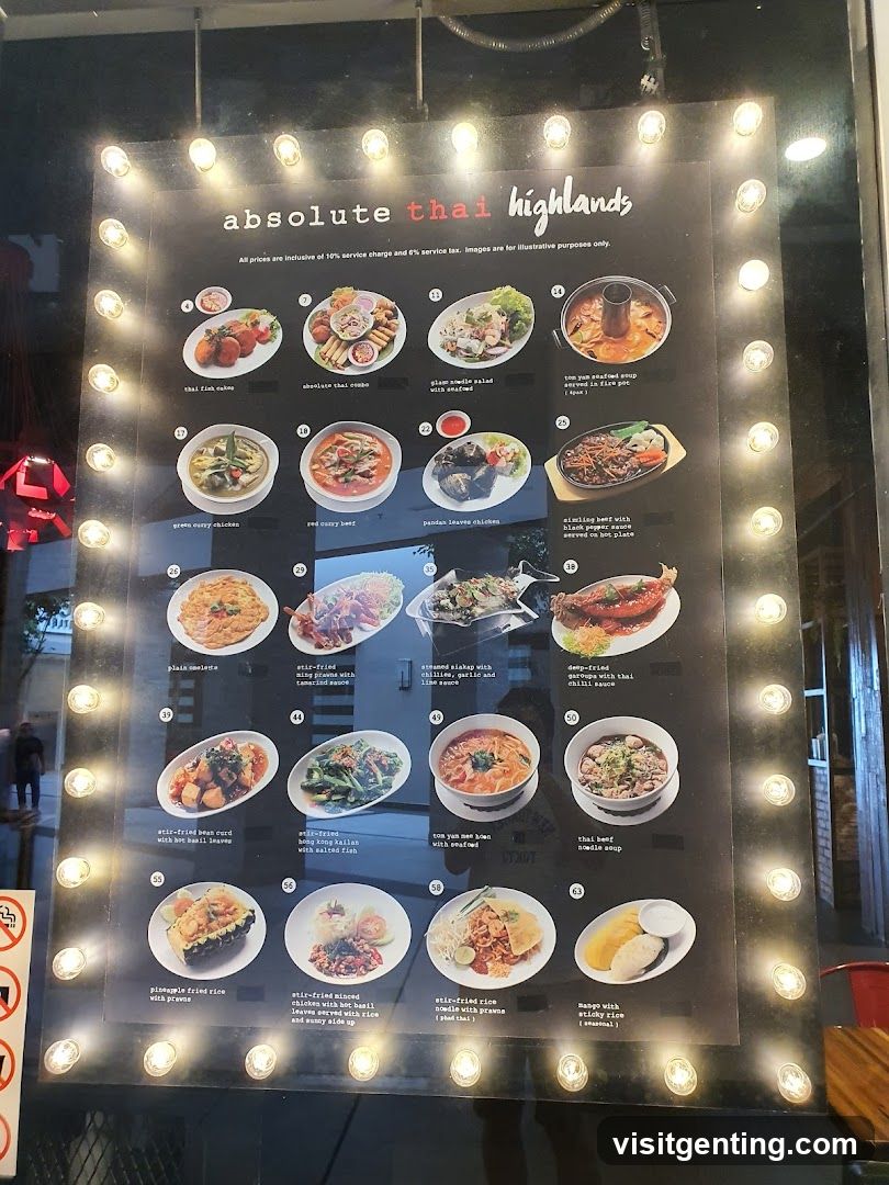 Absolute Thai Highlands Menu Board