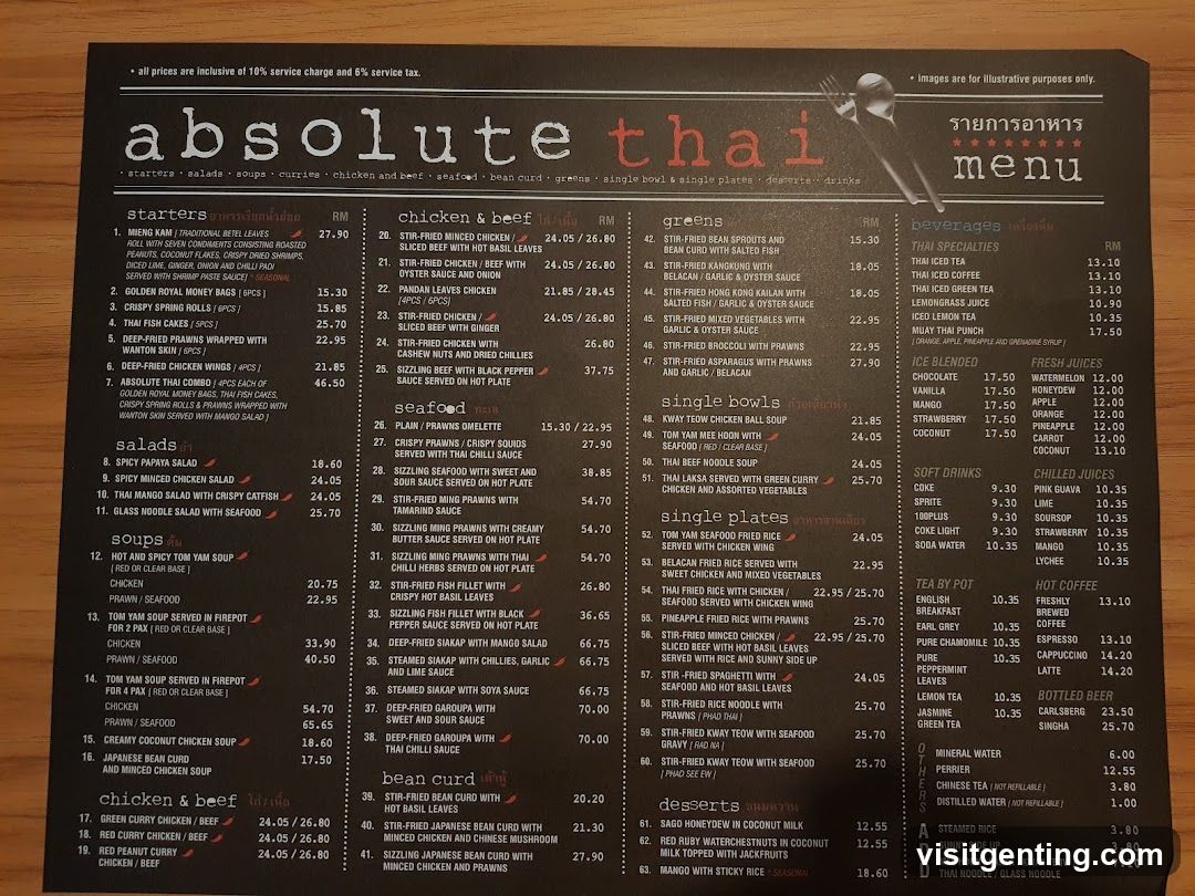 Absolute Thai Menu