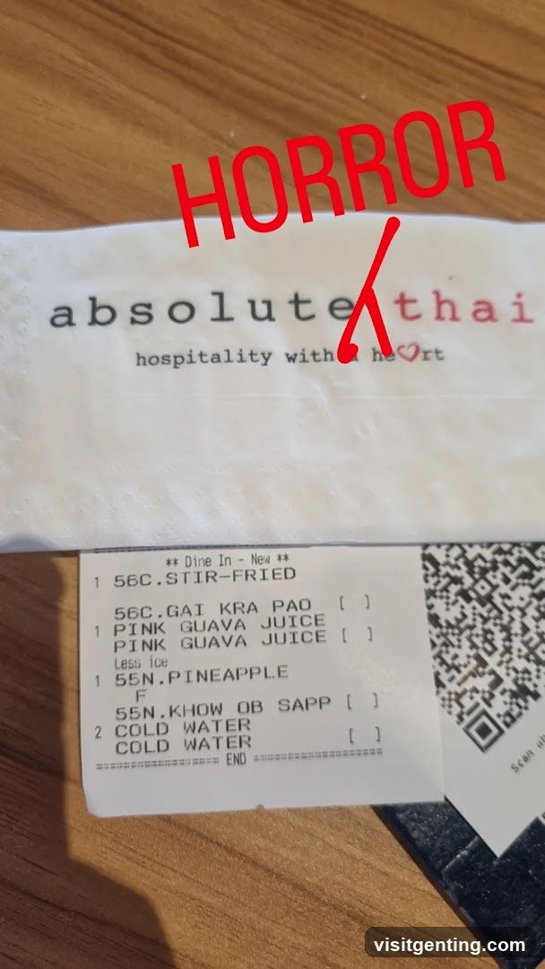 Absolute Thai receipt and napkin