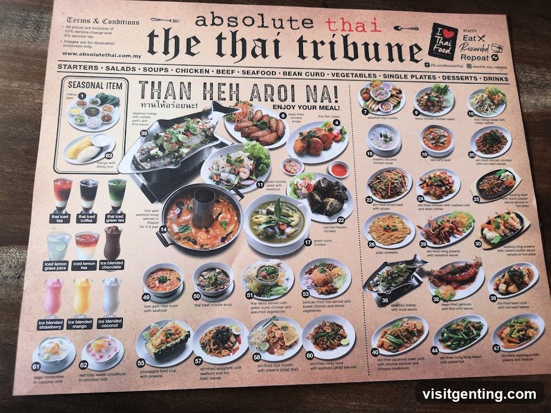 Absolute Thai Tribune Menu